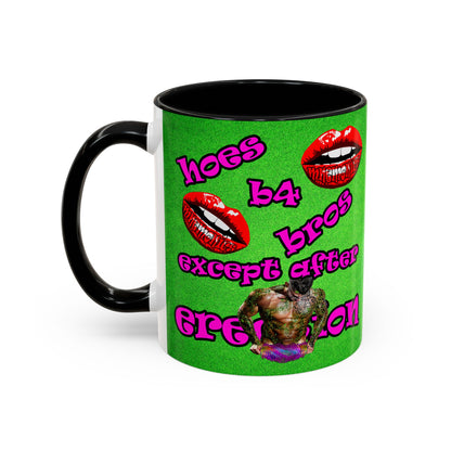 hoes b4 bros - Accent Mug (green turf)