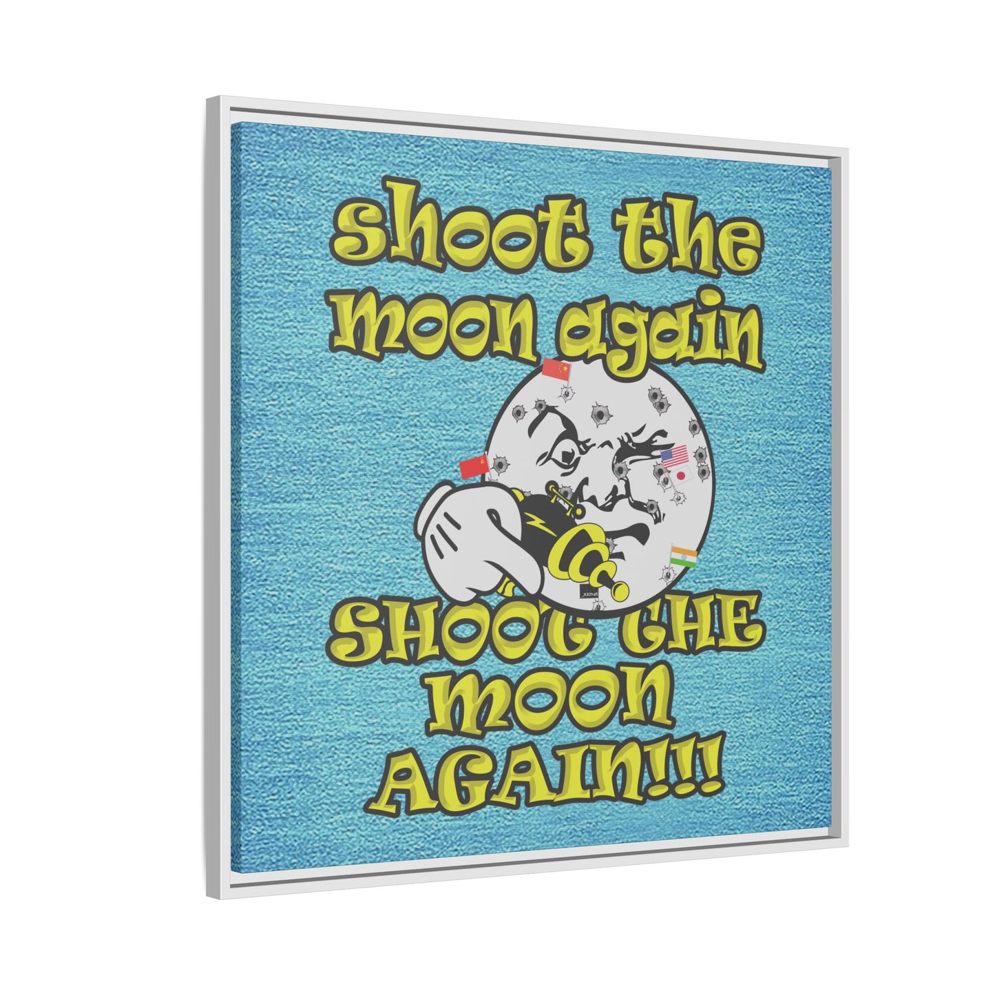 shoot the moon again - framed canvas art (faded blue)