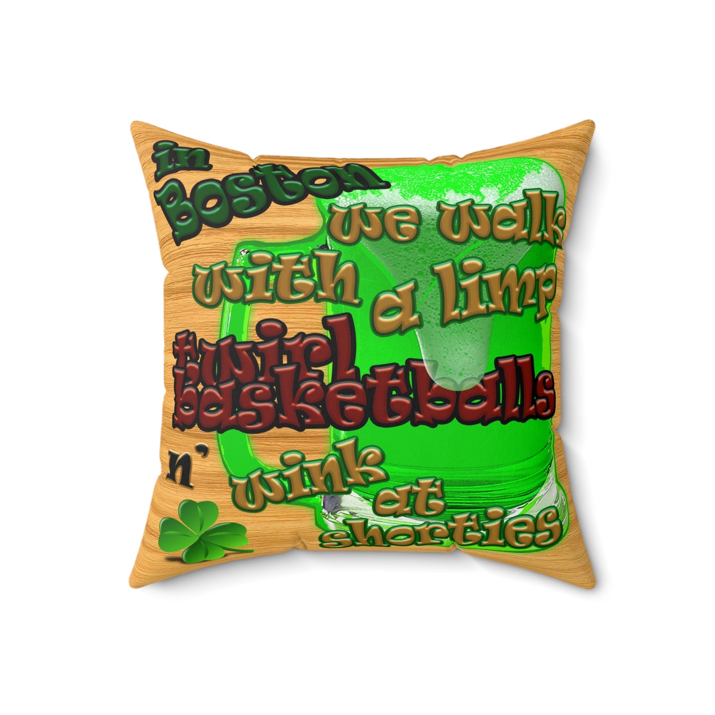 celtics logo - Spun Polyester Square Pillow - (butterscotch wood finish)