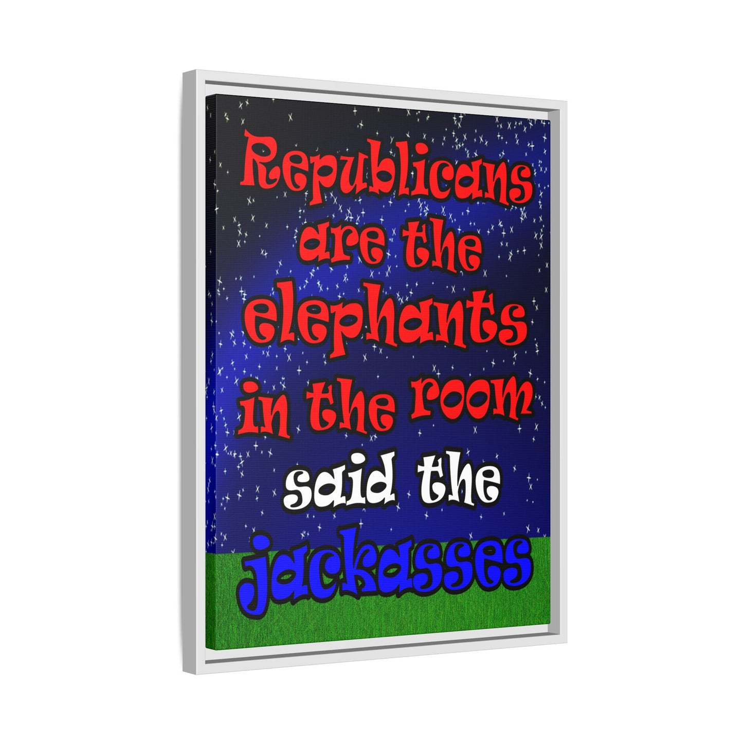 donkeys and elephants - framed canvas art ('snoops' background)