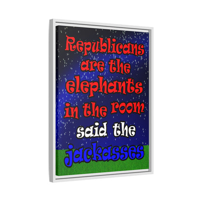donkeys and elephants - framed canvas art ('snoops' background)