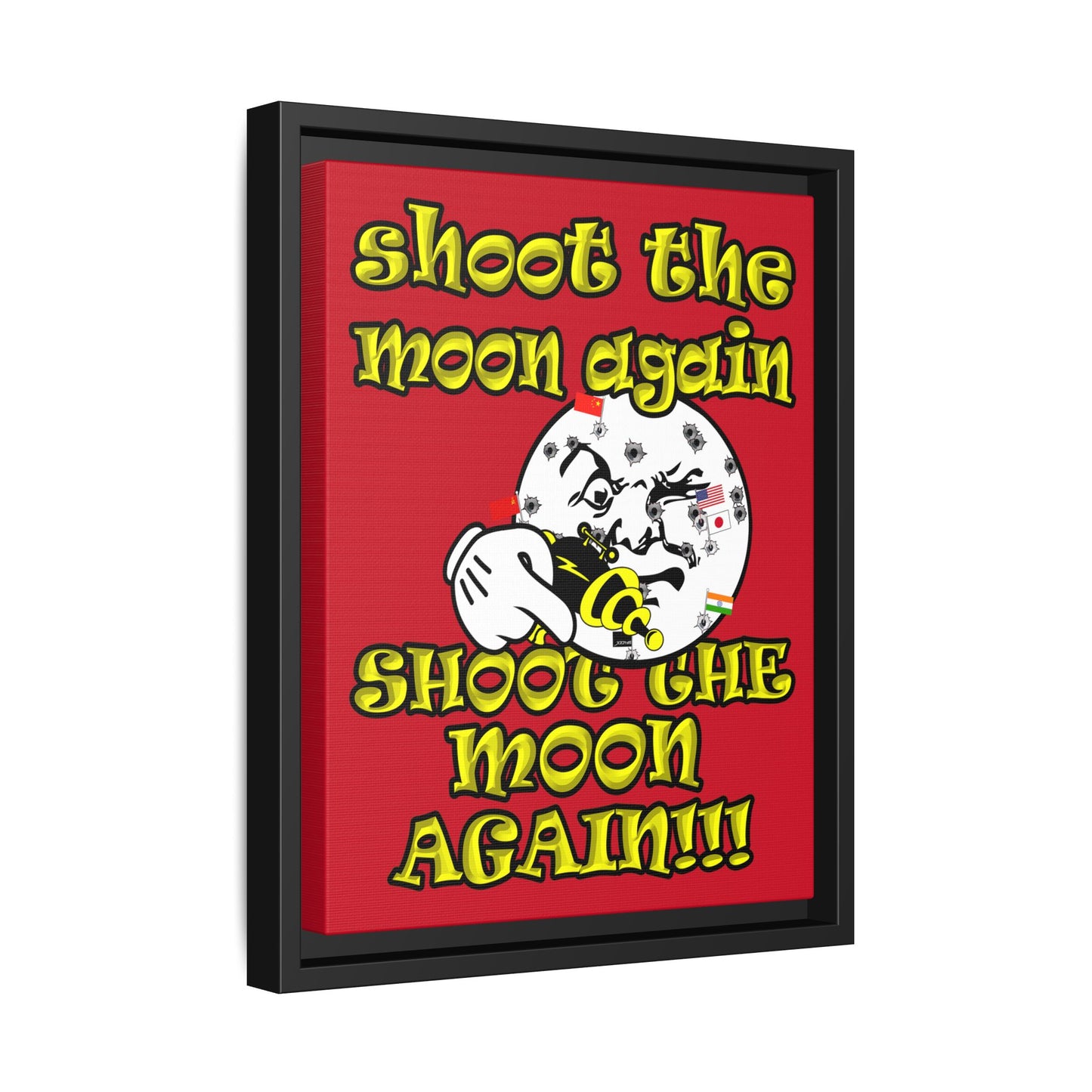 shoot the moon again - framed canvas art (dark red)