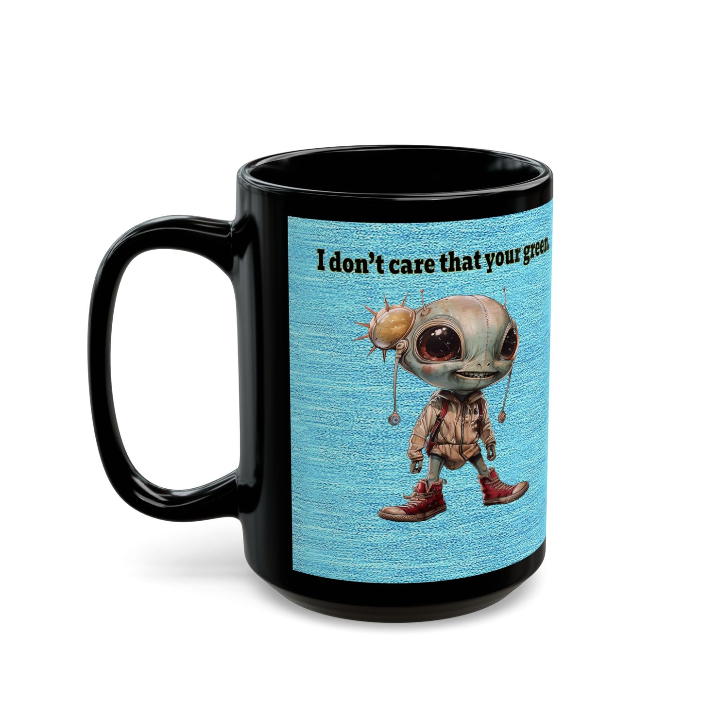 I don't care that your grey - Black Mug (faded blue)