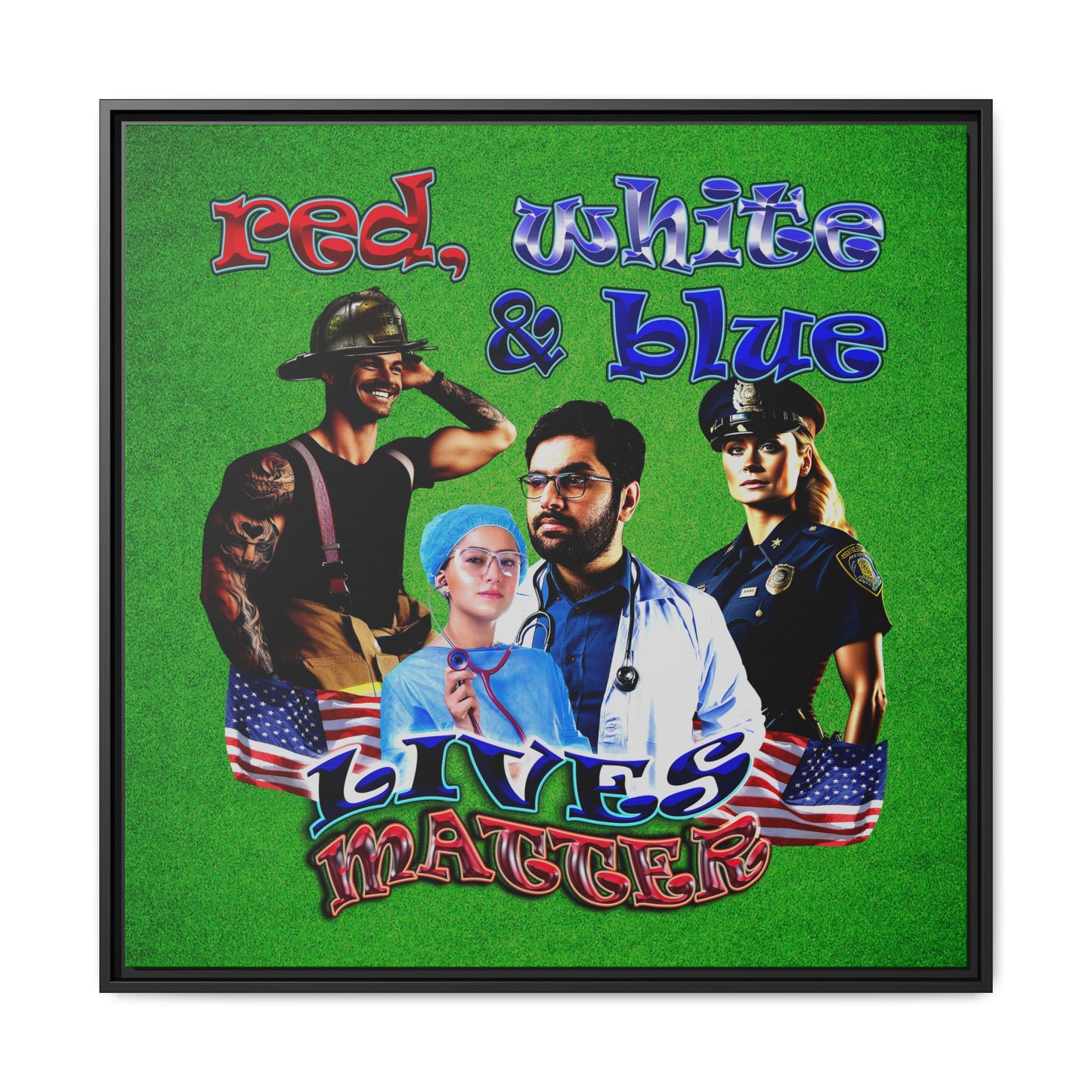 rw&b lives matter - framed canvas art (green turf)