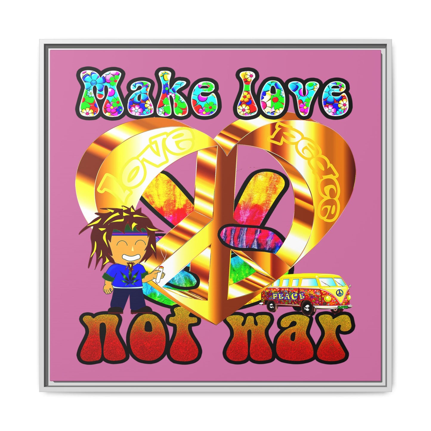 love peace - framed canvas art (light pink)