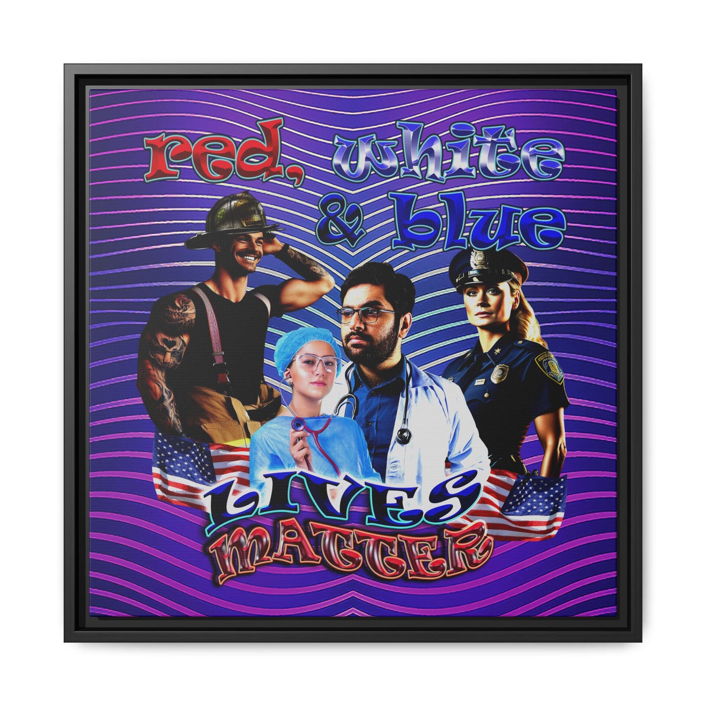 rw&b lives matter - framed canvas art (purple wave)