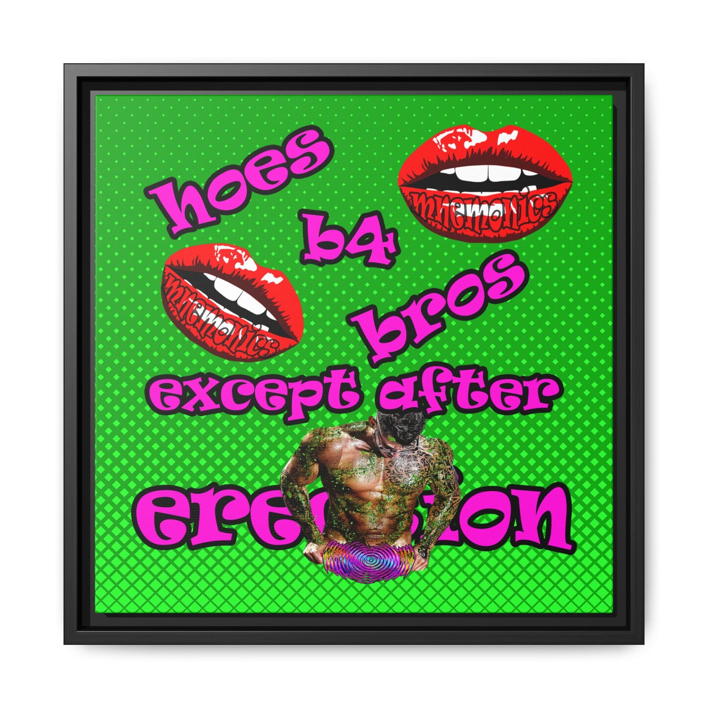 hoes b4 bros - framed canvas art (logo green)