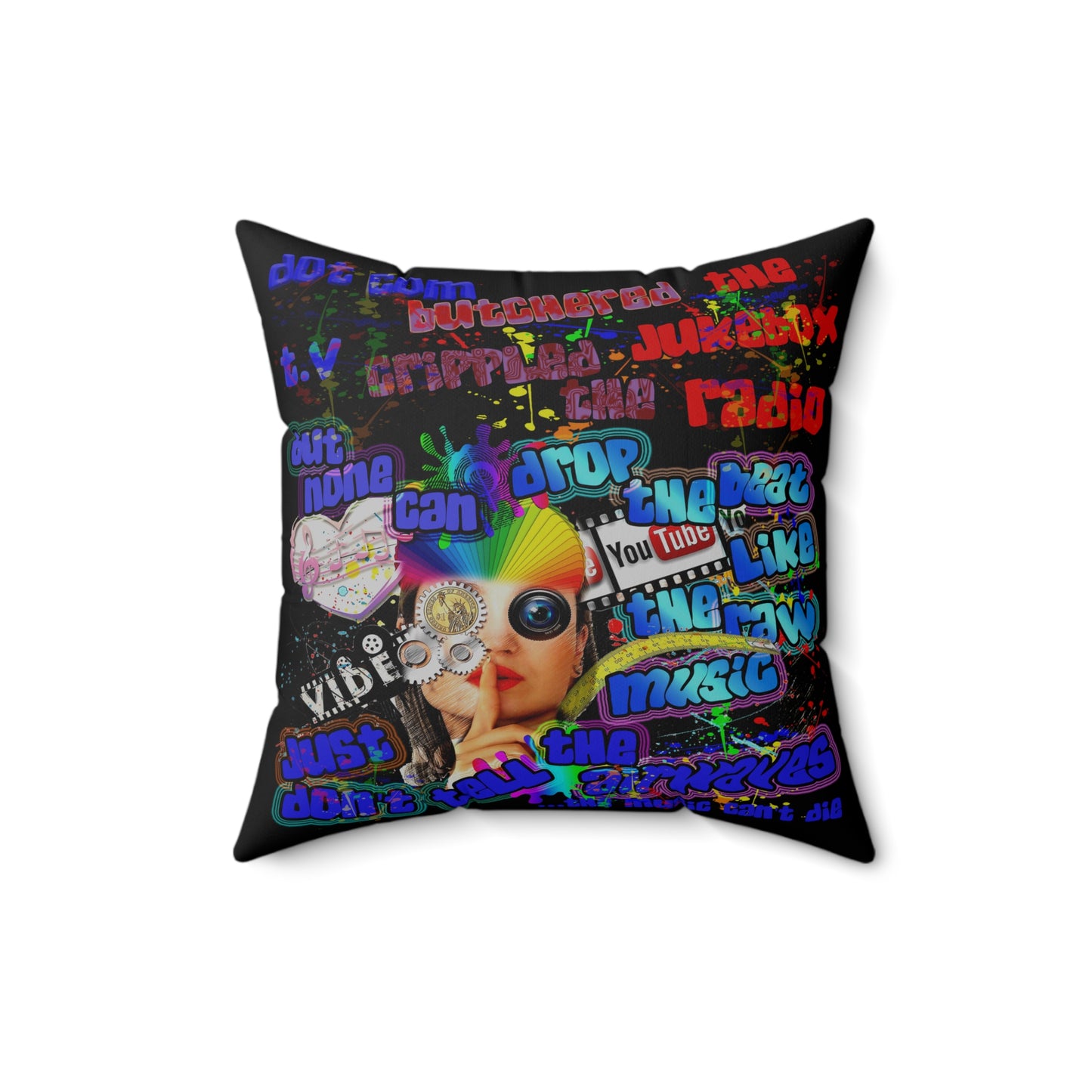 drop the beat - Spun Polyester Square Pillow - (black)