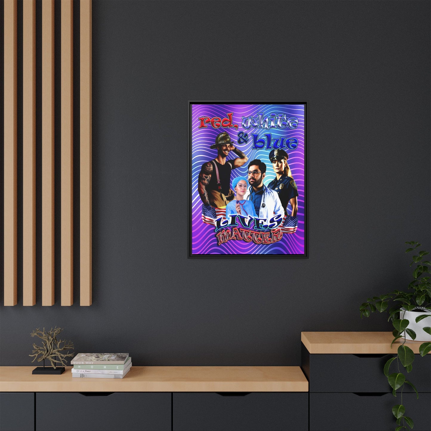 rw&b lives matter - framed canvas art (purple wave)