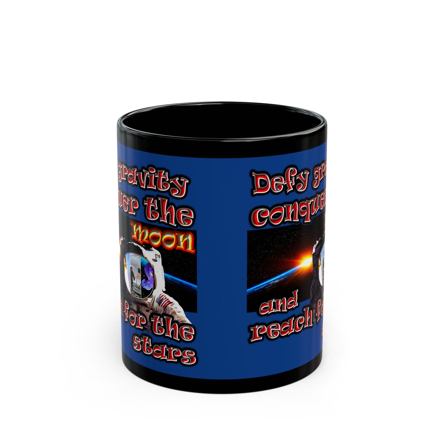 defy conquer reach - Black Mug (dark blue)