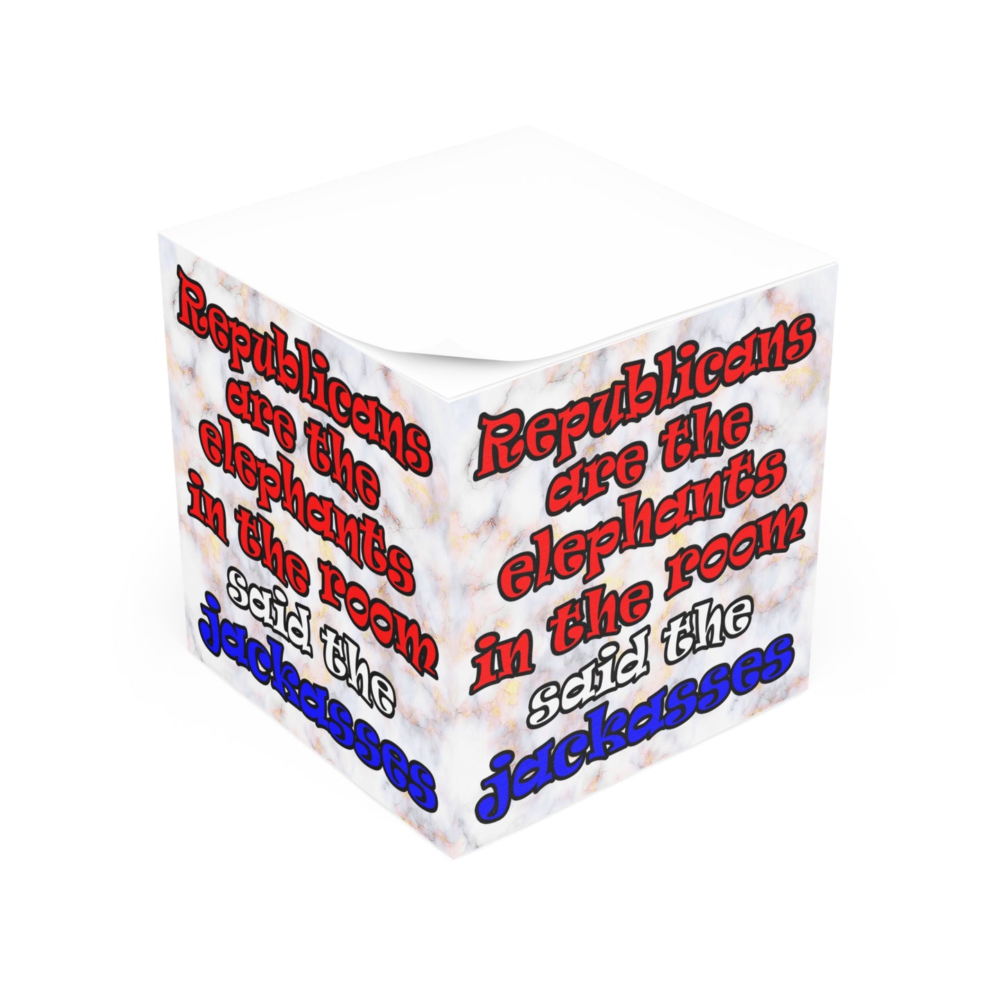 donkeys and elephants - note cube (white marble)