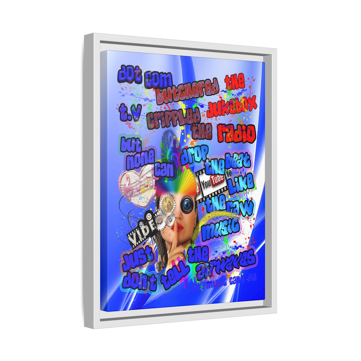drop the beat - framed canvas art (blue-white wave)