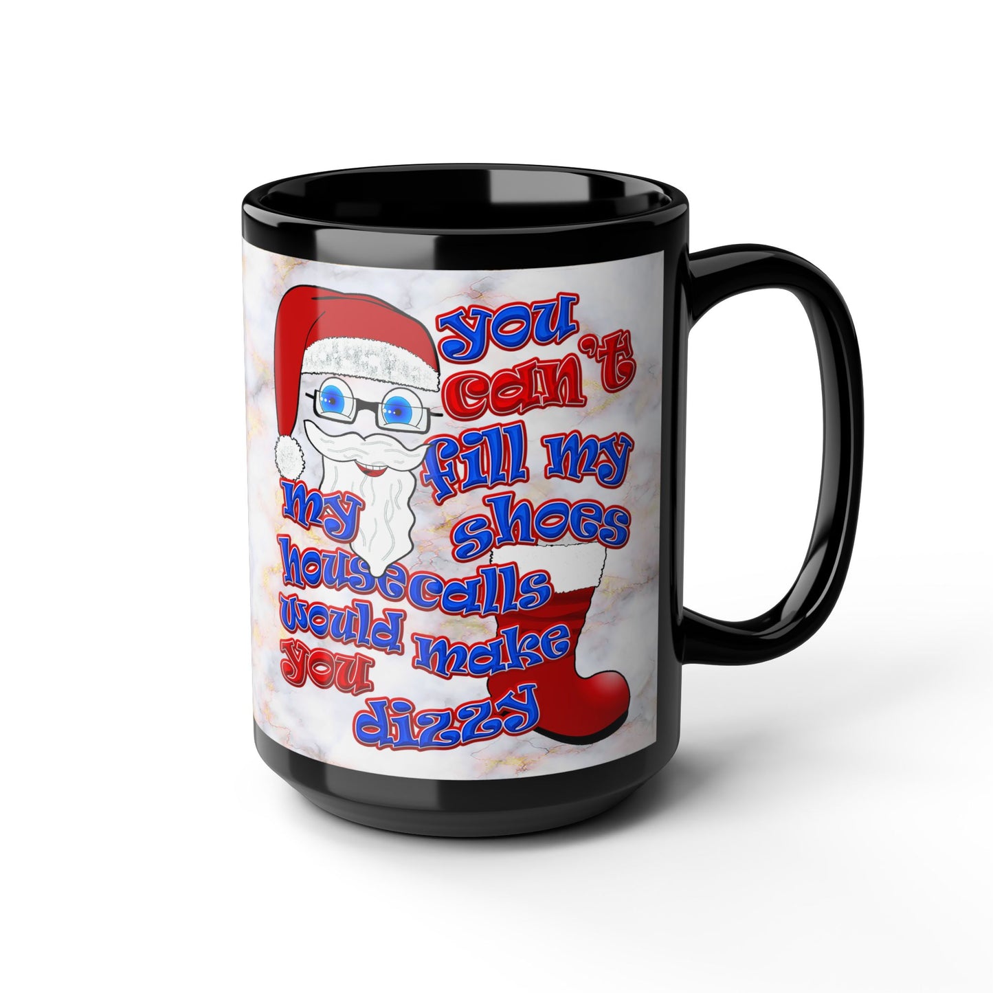 santa's shoes - Black Mug (white marble)