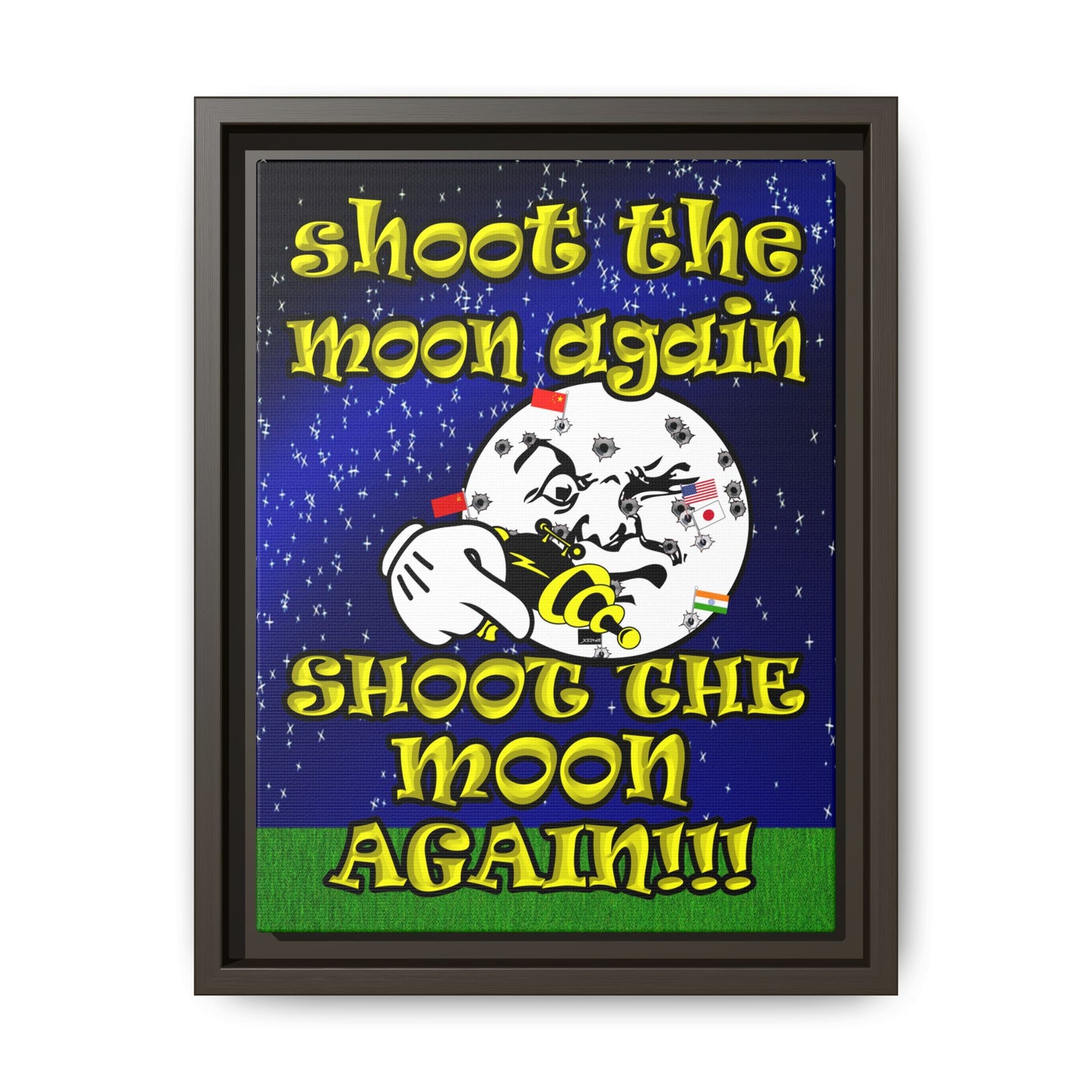 shoot the moon again - framed canvas art ('snoops' background)