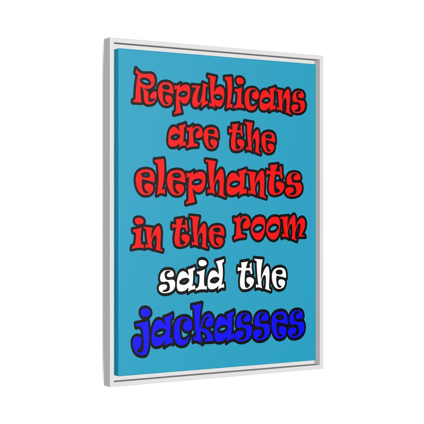donkeys and elephants - framed canvas art (turquoise)
