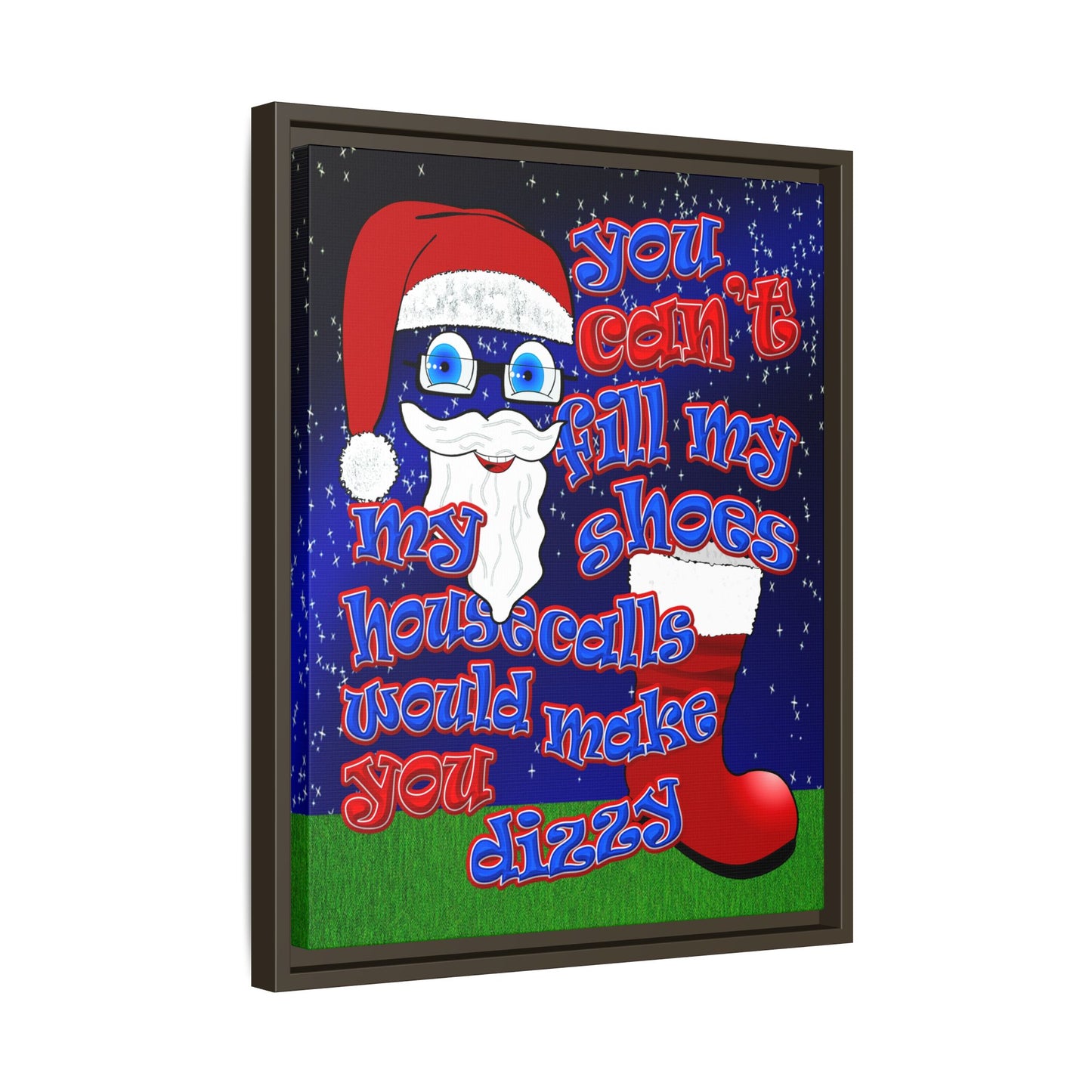 santa's shoes - framed canvas art ('snoops' background)