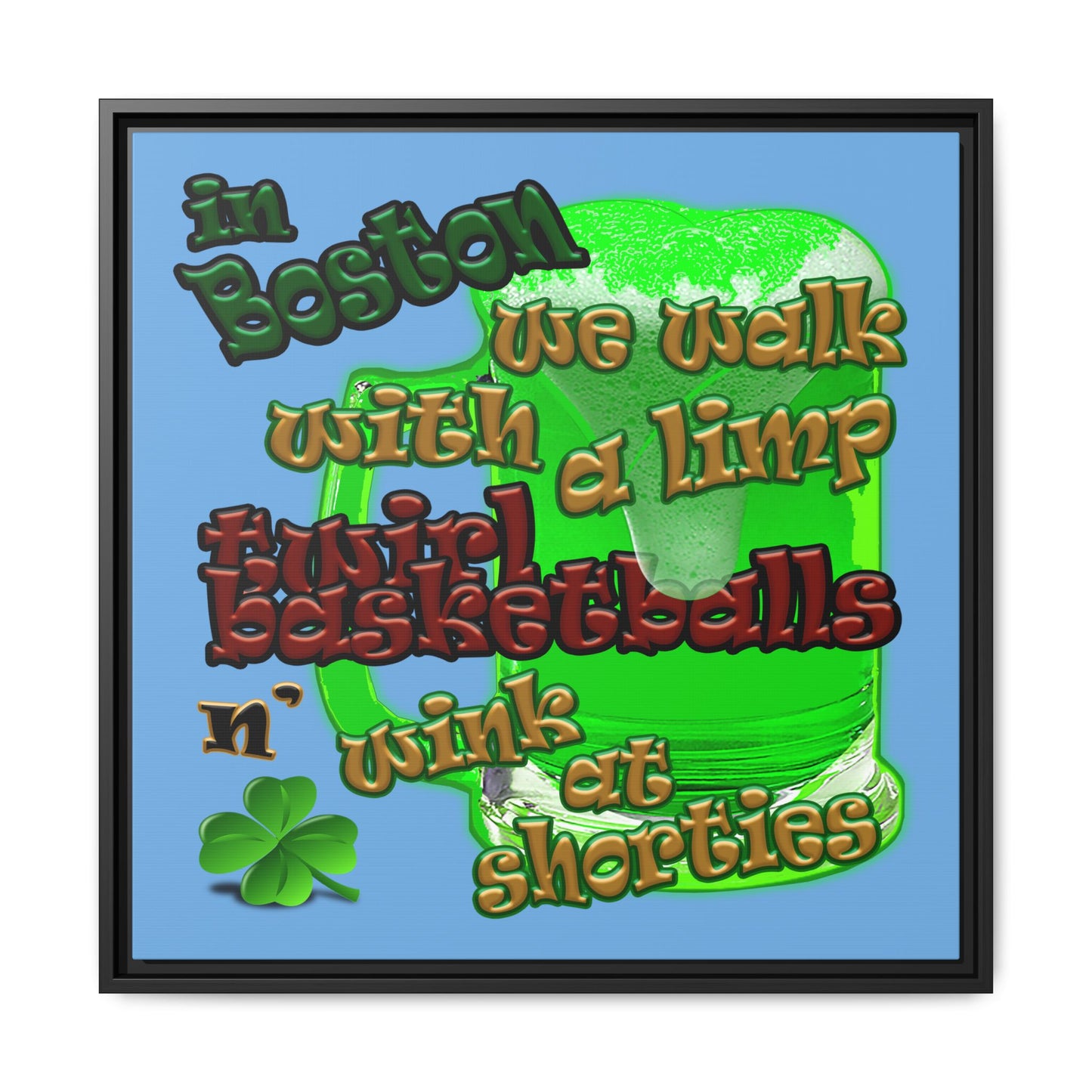 celtics logo - framed canvas art (light blue)