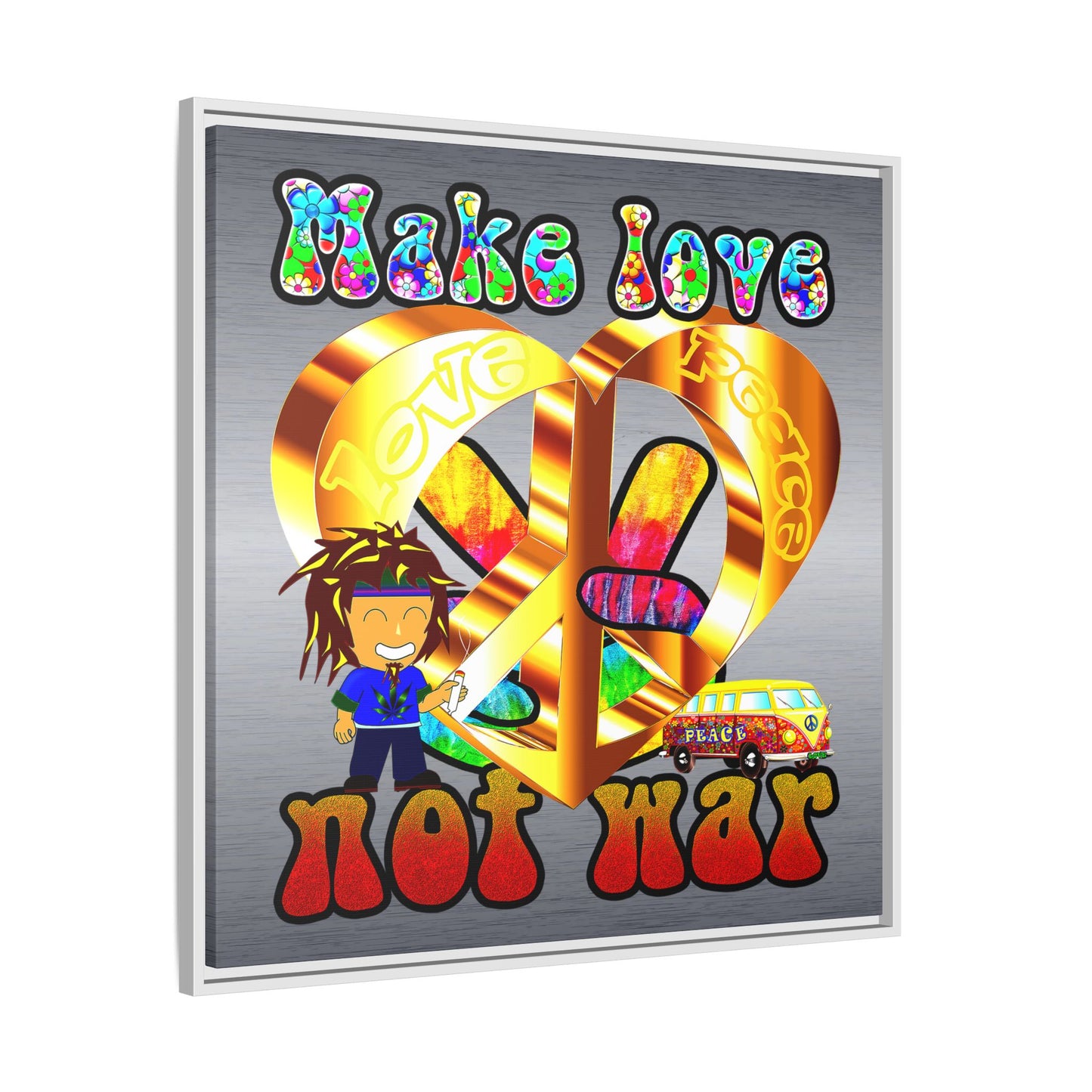 love peace - framed canvas art (brushed nickel)
