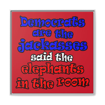 donkeys and elephants - framed canvas art (dark red)