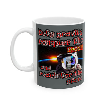 defy conquer reach - White Mug (dark grey)