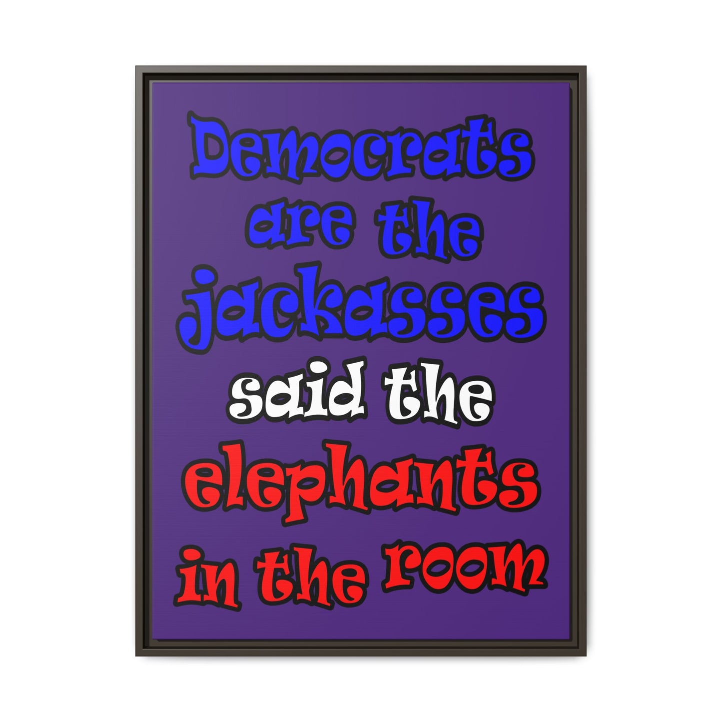 donkeys and elephants - framed canvas art (purple)