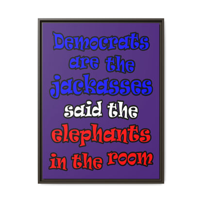 donkeys and elephants - framed canvas art (purple)