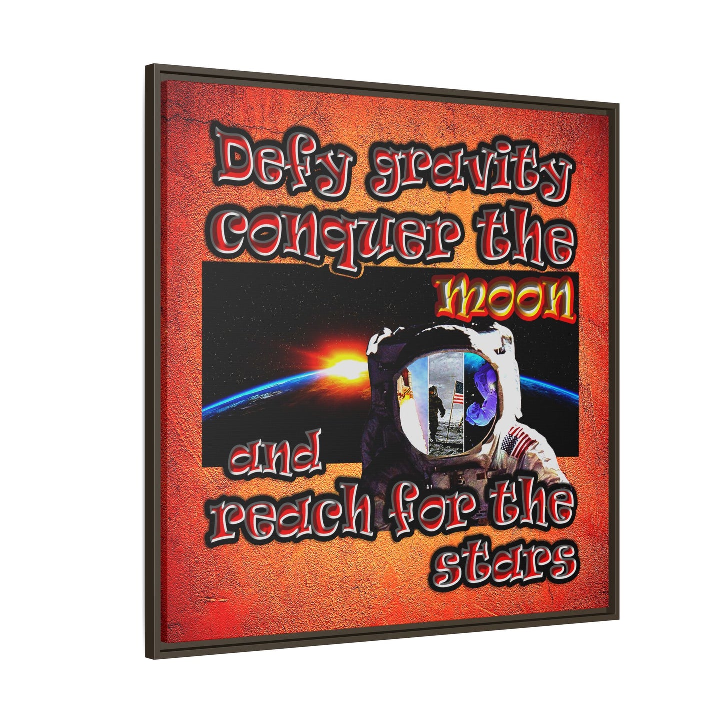 defy conquer reach - framed canvas art (burnt orange)