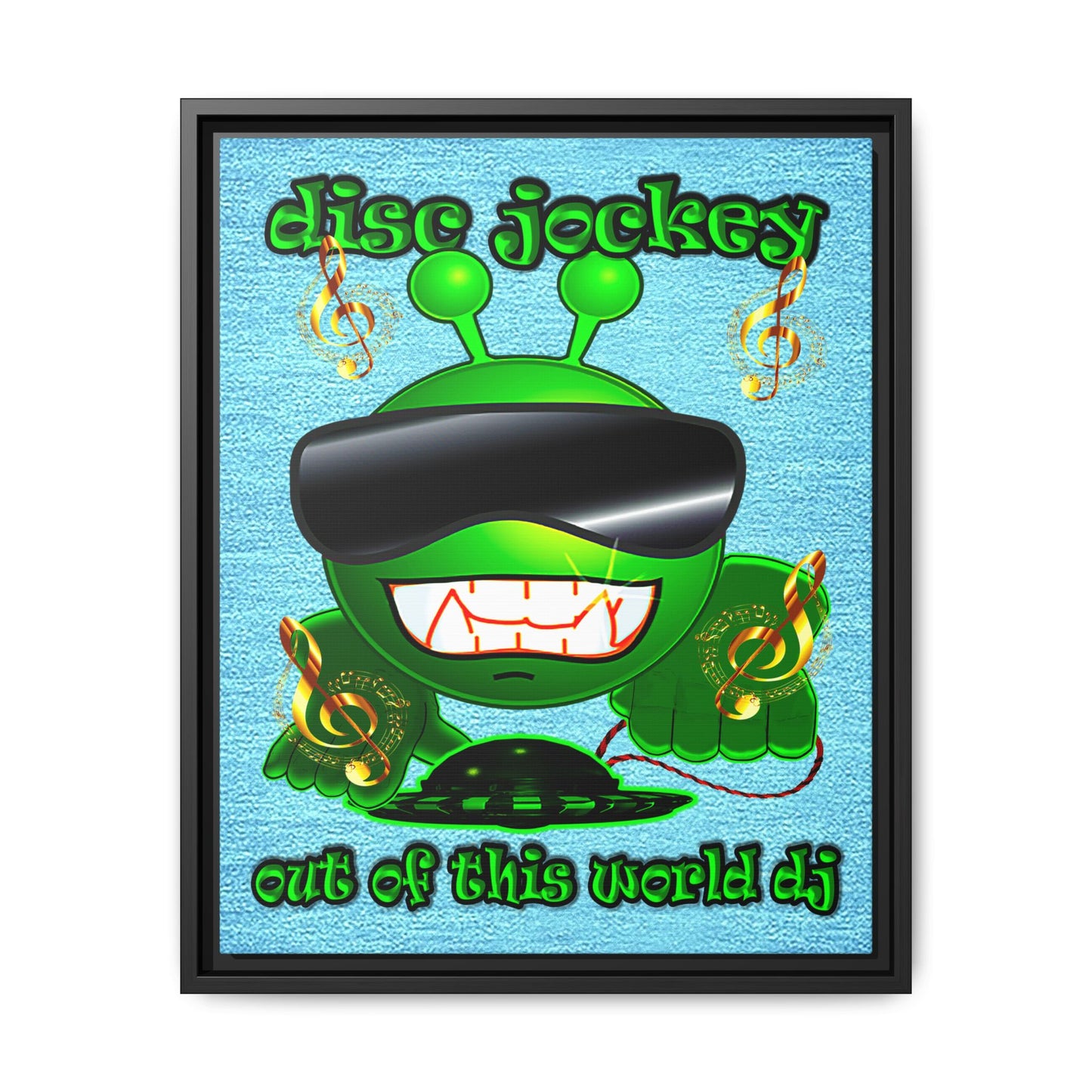 disc jockey - framed canvas art (faded blue)