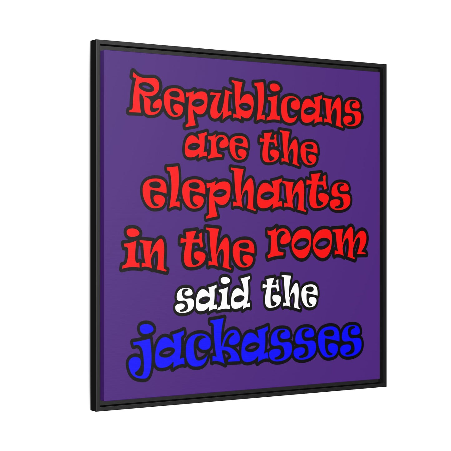 donkeys and elephants - framed canvas art (purple)