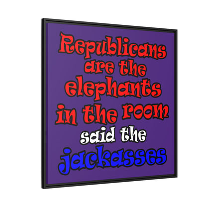 donkeys and elephants - framed canvas art (purple)