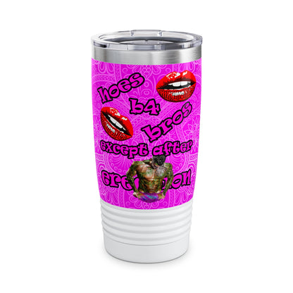 hoes b4 bros - Ringneck Tumbler, 20oz (pink swirl)