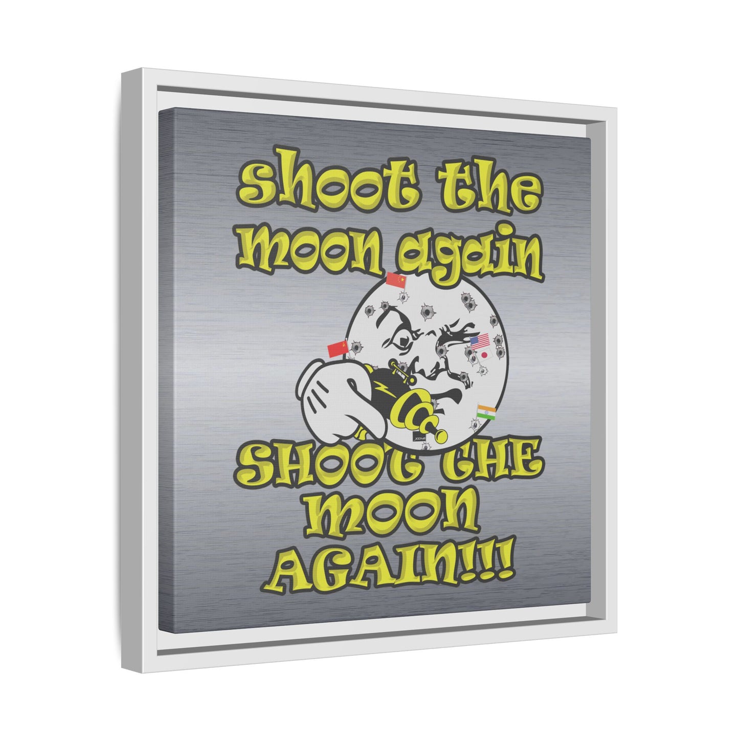 shoot the moon again - framed canvas art (brushed nickel)