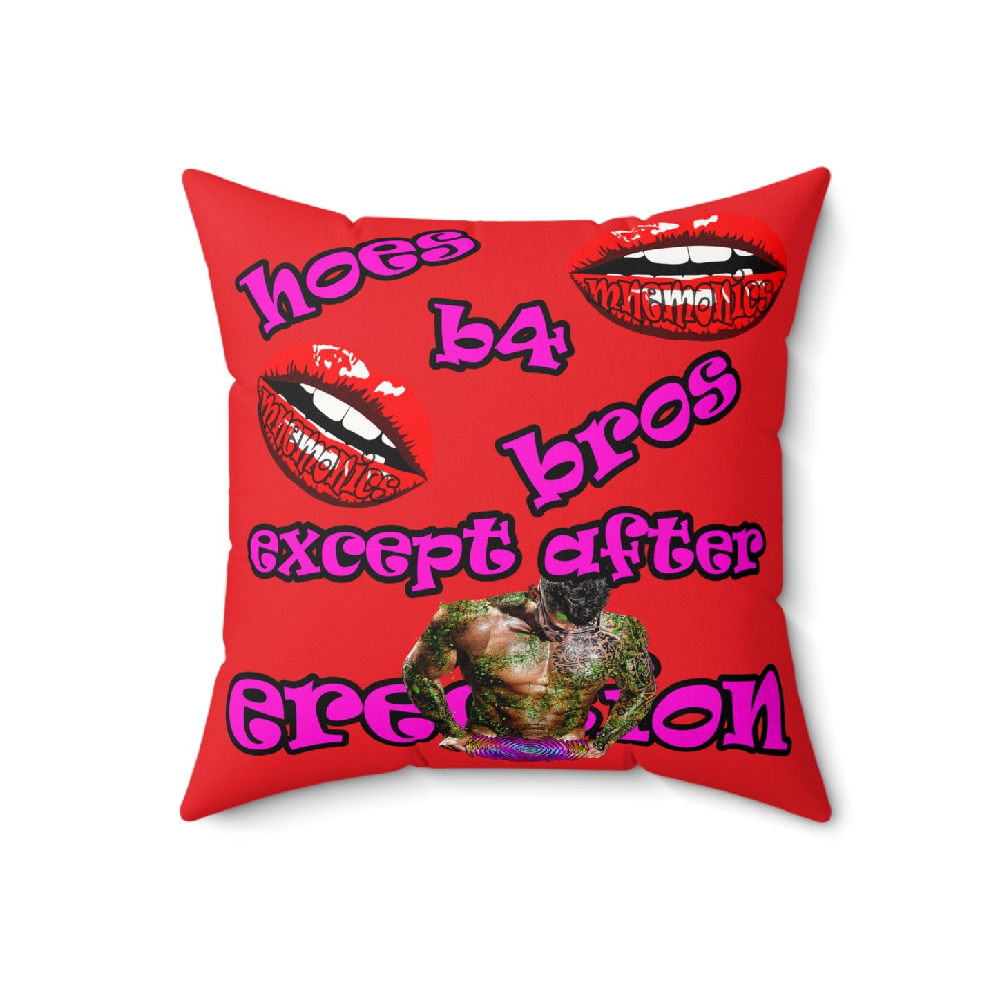 hoes b4 bros - Faux Suede Square Pillow - (red)