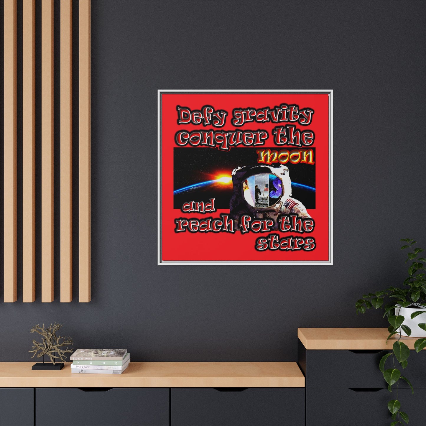 defy conquer reach - framed canvas art (red)