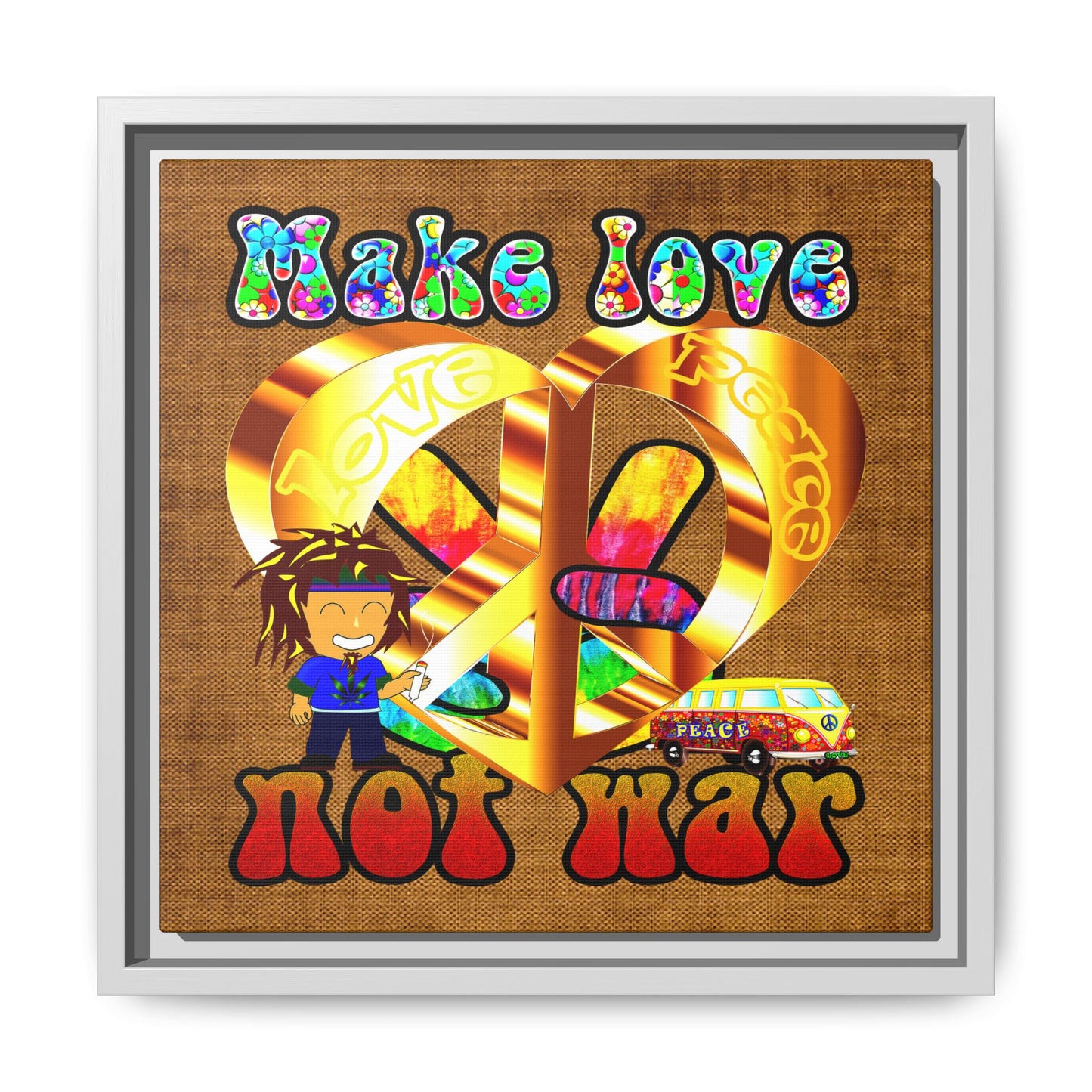 love peace - framed canvas art (brown papyrus)
