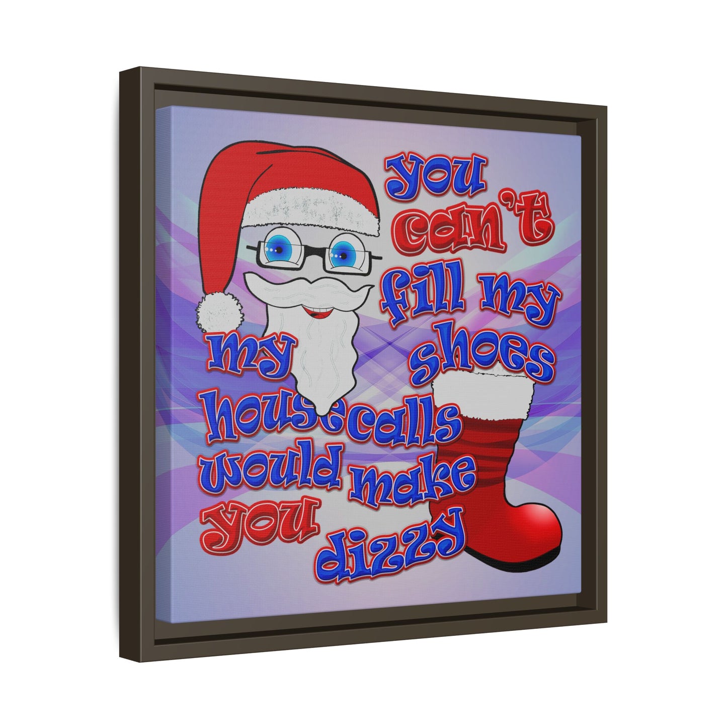 santa's shoes - framed canvas art (light blue-pink wave)