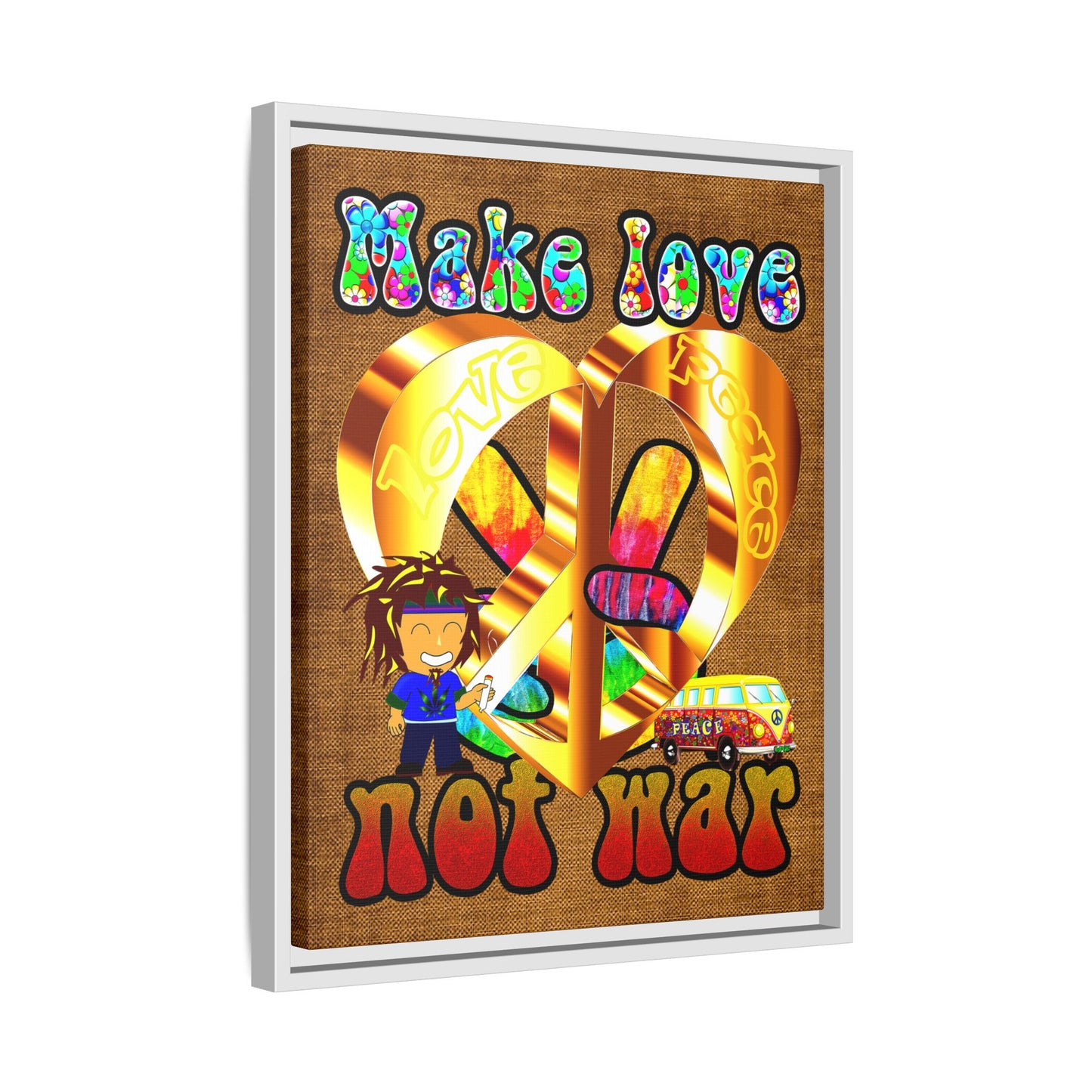love peace - framed canvas art (brown papyrus)