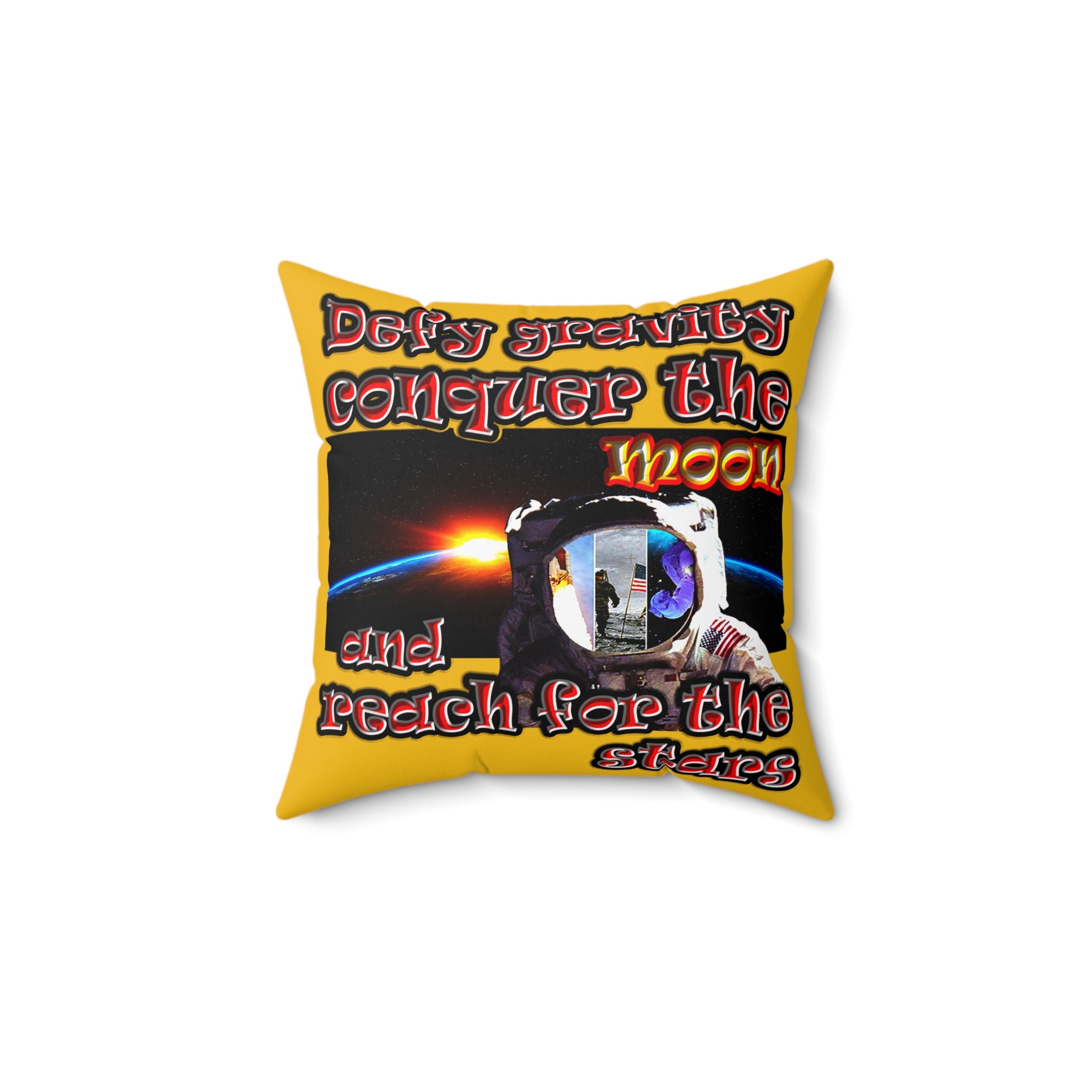 defy conquer reach - Spun Polyester Square Pillow - (yellow)