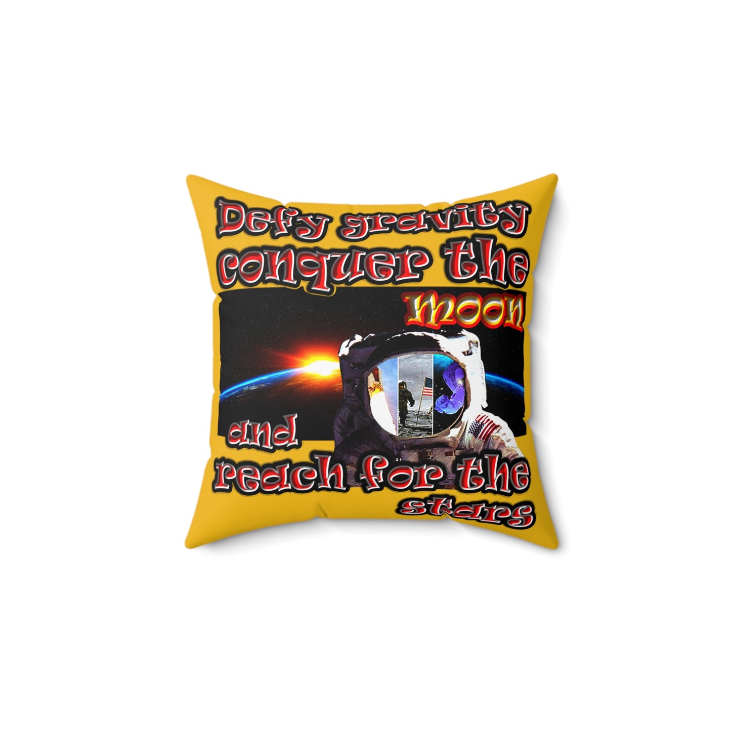 defy conquer reach - Spun Polyester Square Pillow - (yellow)