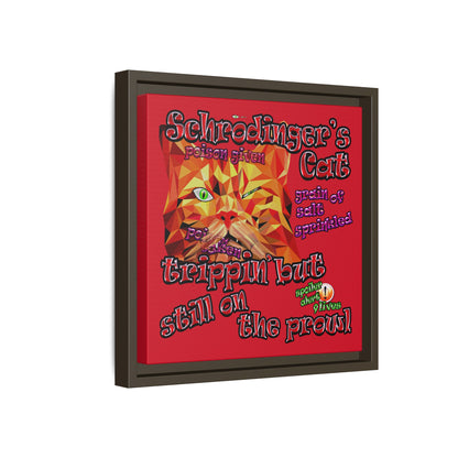 schrodinger's cat - framed canvas art (dark red)