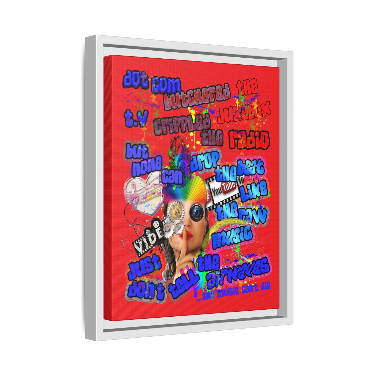 drop the beat - framed canvas art (red)