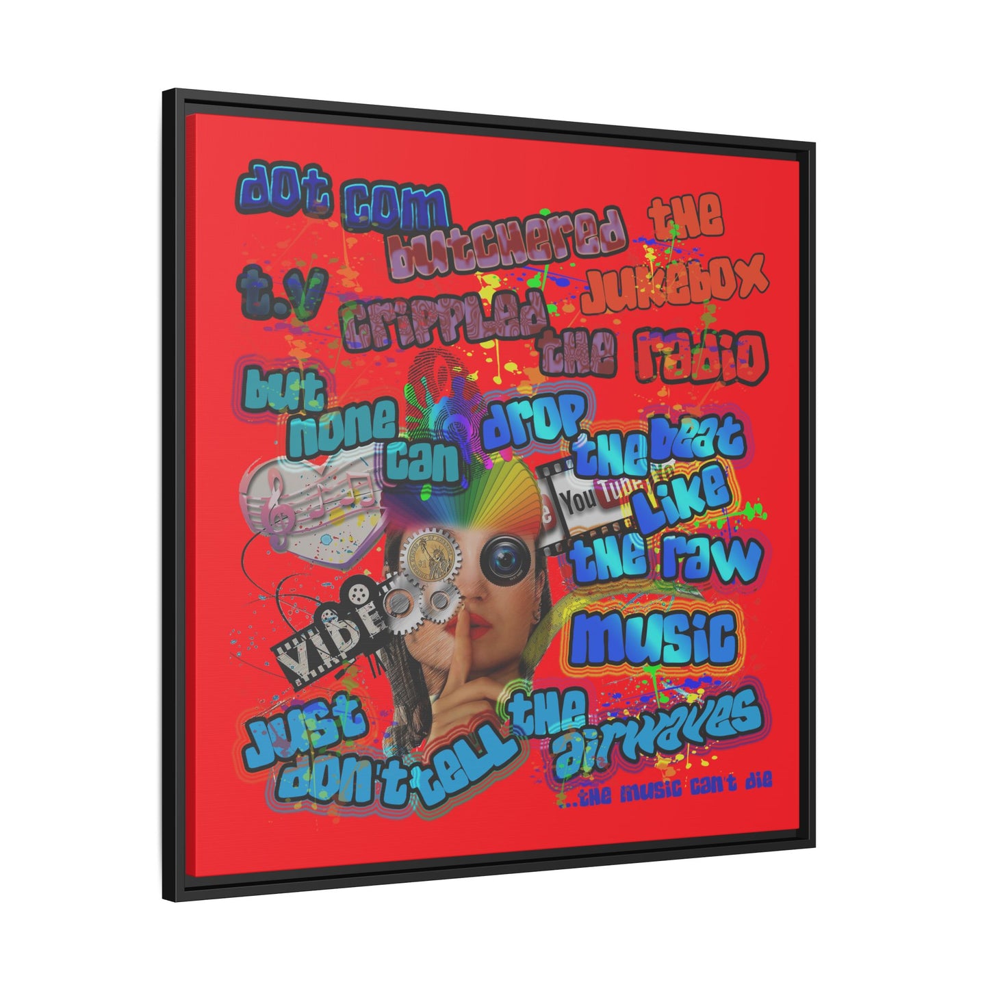 drop the beat - framed canvas art (red)