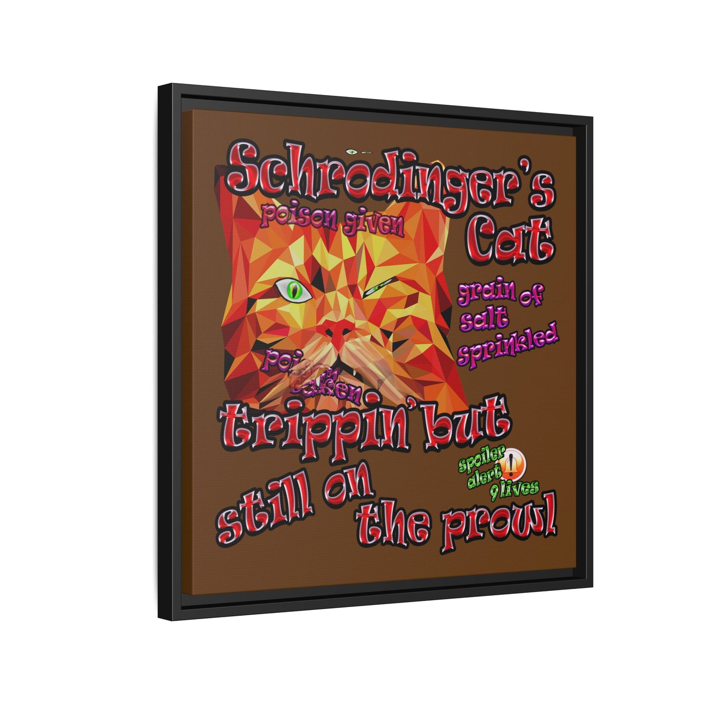 schrodinger's cat - framed canvas art (brown)