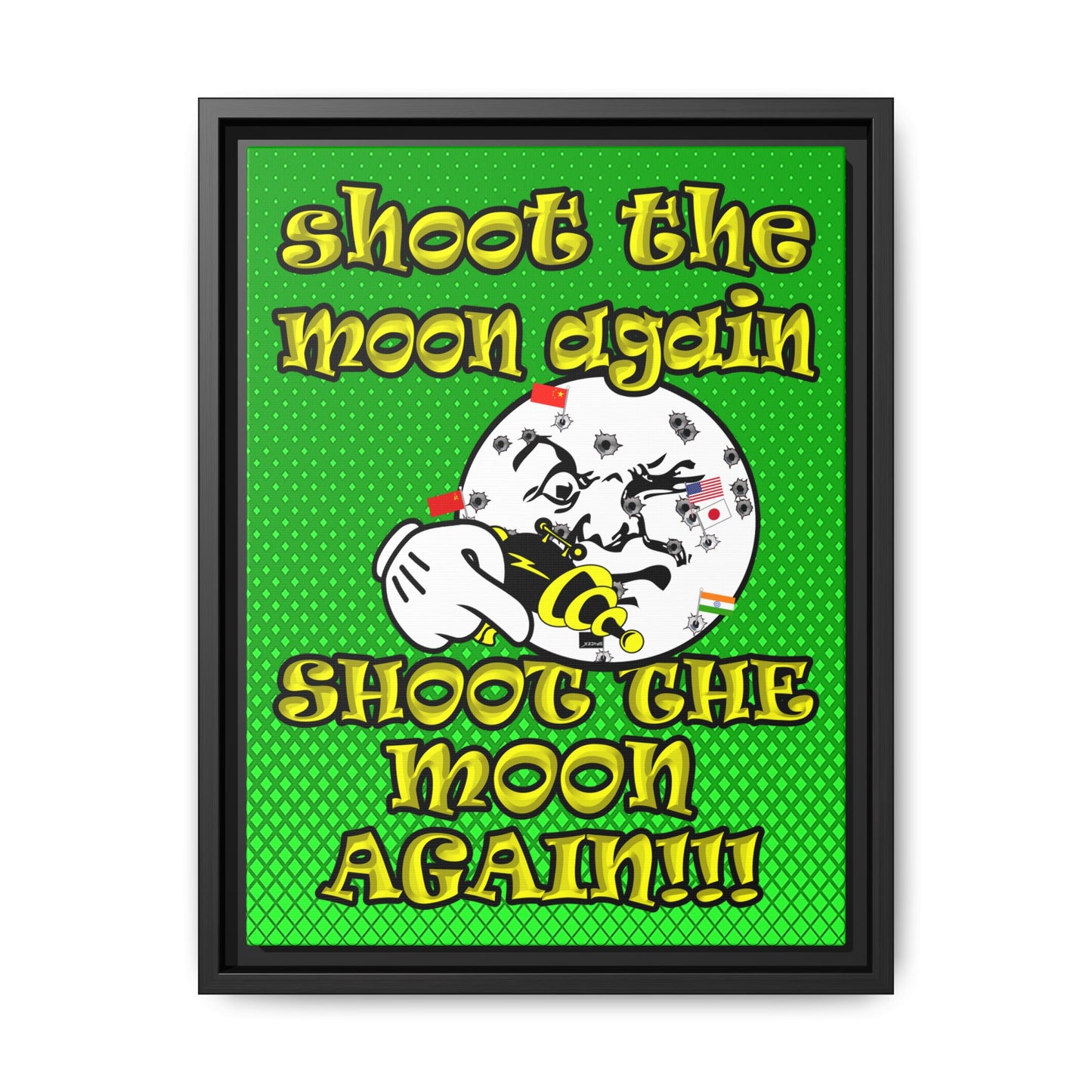 shoot the moon again - framed canvas art (logo green)