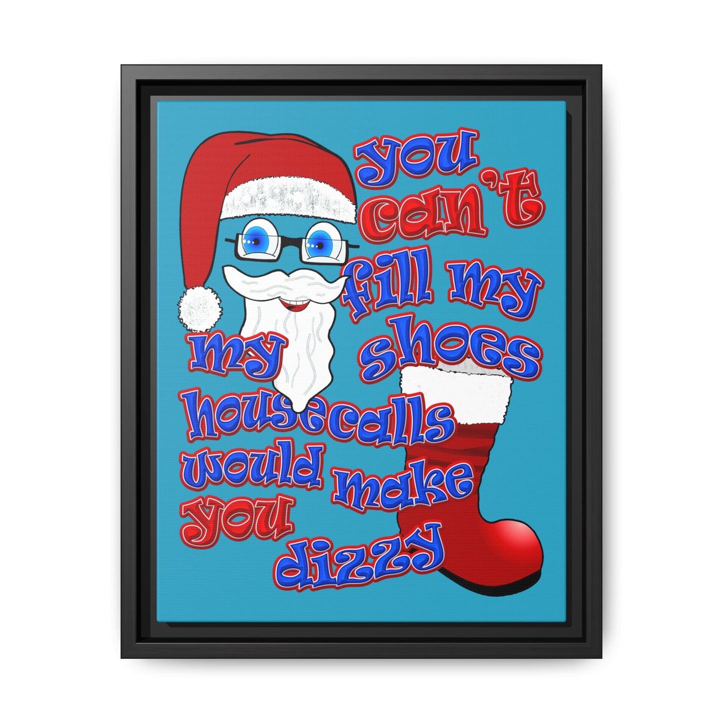 santa's shoes - framed canvas art (turquoise)