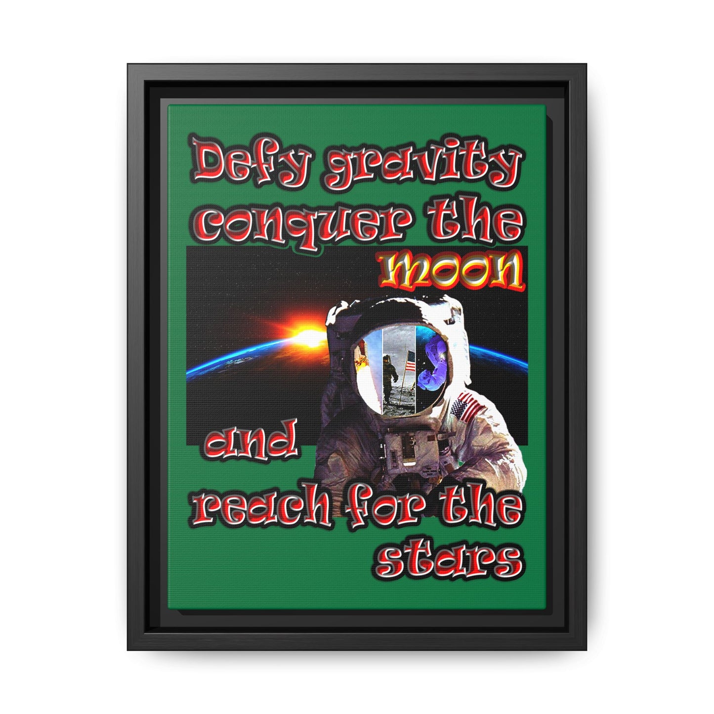 defy conquer reach - framed canvas art (dark green)