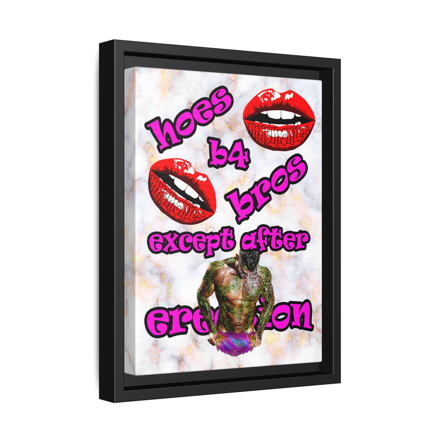 hoes b4 bros - framed canvas art (white marble)