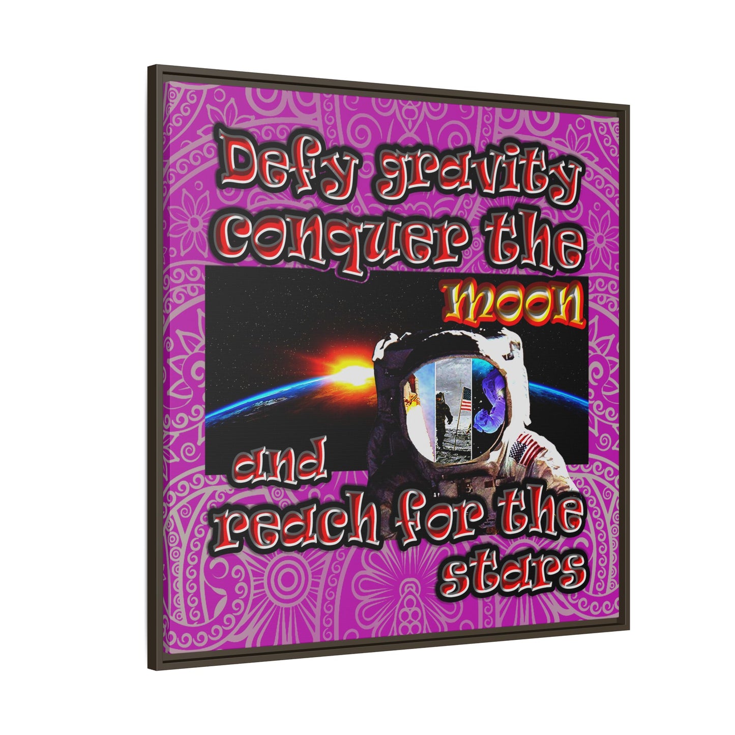 defy conquer reach - framed canvas art (pink swirl)