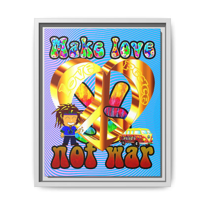 love peace - framed canvas art (light blue-purple wave)
