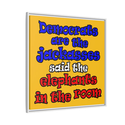 donkeys and elephants - framed canvas art (yellow)